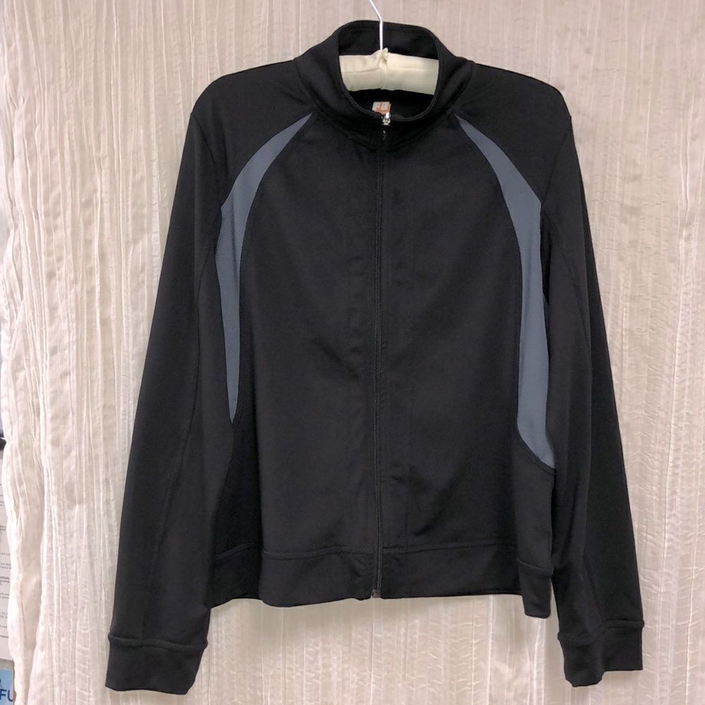 SJB L Black Gray Mesh-like Inset Combo Full Zip Performance Athletic Jacket